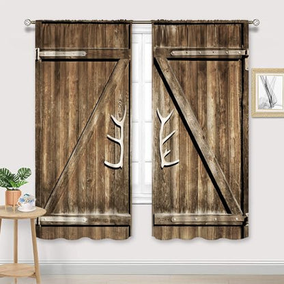 Rustic Western Farmhouse Wooden Country Living Room Bedroom Window Curtains - color: D-brown, size: 42"W x 63"L (Pack of 2)
