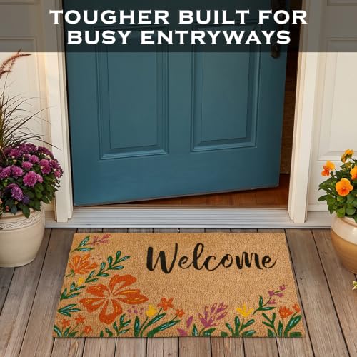 Flower Door Mat 30x17 Inch, Floral Spring Doormat, Summer Welcome Mat Coir