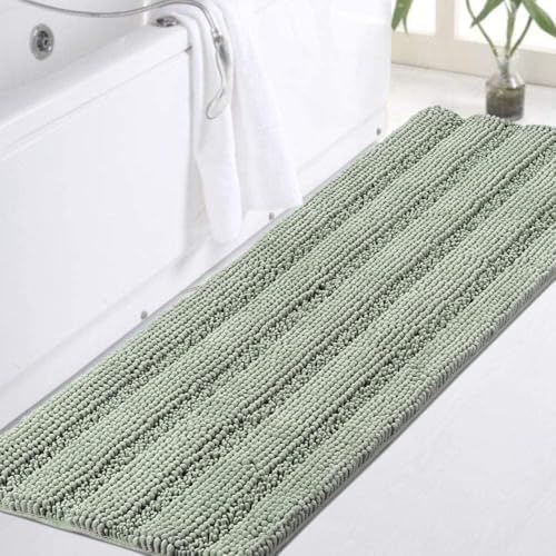 Turquoize Bathroom Runner Rug 17"x47", Soft Absorbent Chenille Bath Rug - color: Sage, size: 47" x 17"