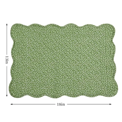 HOMBYS Quilted Placemats Set of 6 Washable-13x18 inches Rectangular Placemats for Kitchen Table-100% Cotton Fabric Rectangular Table Mats, (Green & Withe) - color: Green & Withe