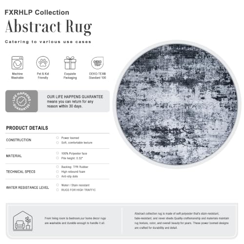 Round Area Rug Living Room: 5 ft Modern Washable Carpet Black - color: Black, size: 5' (Round)