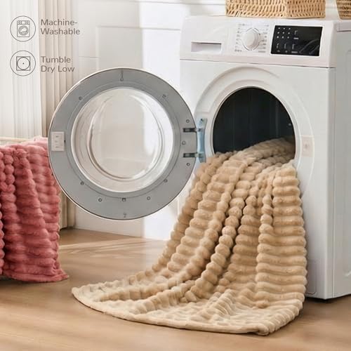 330GSM Ribbed Fleece Twin Blanket for Bed, Light Brown, 60"x80" - color: Light Brown, size: Twin(60"x80")