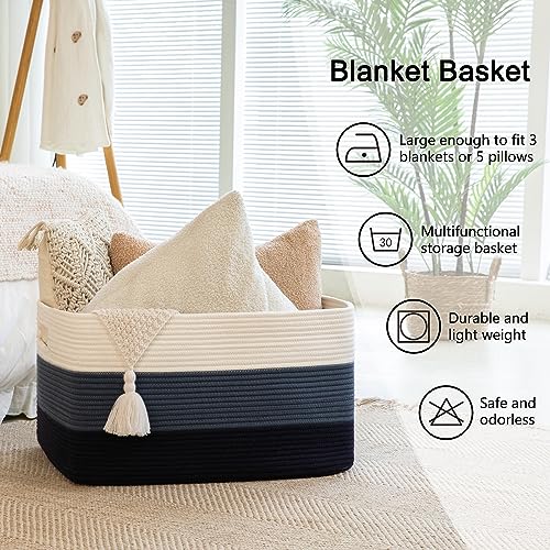 OIAHOMY Blanket Basket Laundry Basket Dog Toy Basket 108L Gradient Blue - color: Gradient Blue, size: 25”x16”x16”