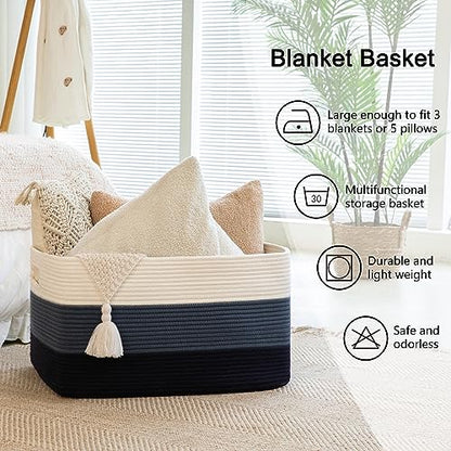 OIAHOMY Blanket Basket Laundry Basket Dog Toy Basket 108L Gradient Blue - color: Gradient Blue, size: 25”x16”x16”