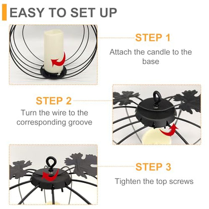 Halloween Light Up Pumpkin Lantern, 3 Pcs Metal Black Pumpkin Candle Holders with Timer Flickering Yellow LED Candle Lights for Thanksgiving Halloween Harvest Fall Home Decor