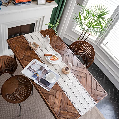 Macrame Table Runner Cream Beige Boho Table Runners with Tassels 12x71in - size: 12"Wx71"L