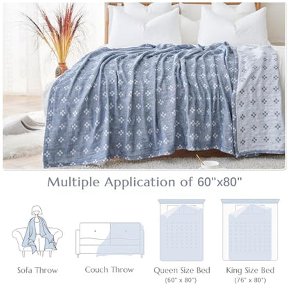 jinchan 100% Cotton Muslin Blanket Twin Boho Throw Blanket 60x80 Denim Blue - color: B. Cross Blue, size: 60"x80"