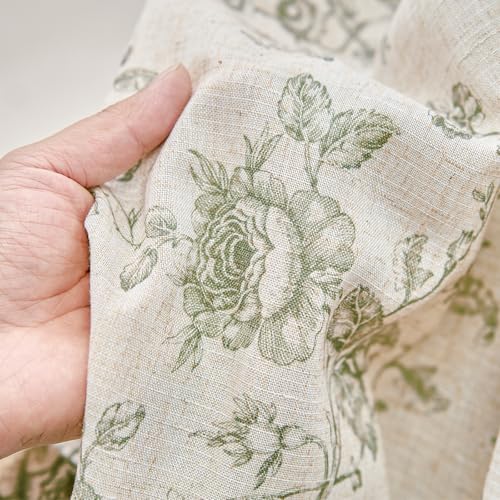 jinchan Custom Size Curtain Green Floral Linen Curtain Back Tab 1 Panel - color: Amlie Green, size: Custom