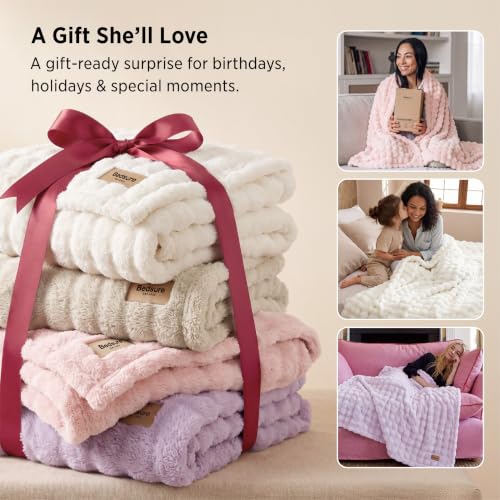Bedsure Cloud Bubble Fleece Queen Blanket for Bed, Light Pink, 90"×90" - color: 02 Light Pink, size: Queen (90" X 90")