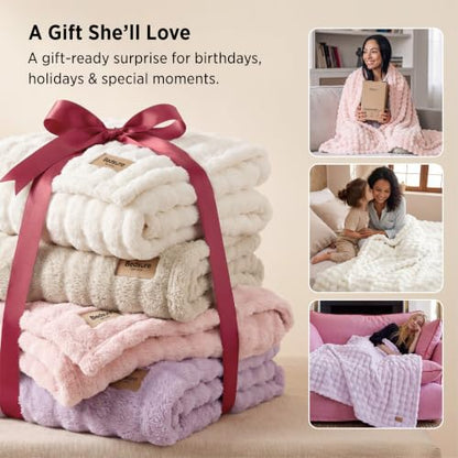 Bedsure Cloud Bubble Fleece Queen Blanket for Bed, Light Pink, 90"×90" - color: 02 Light Pink, size: Queen (90" X 90")