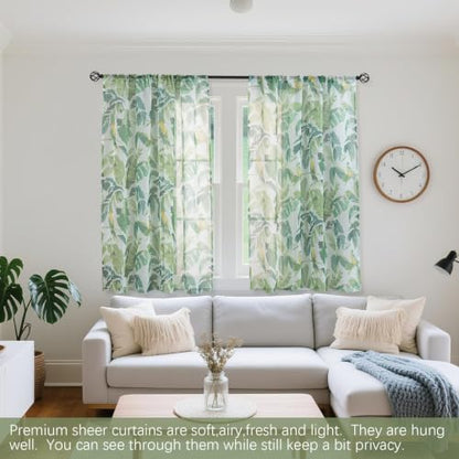 Green Sheer Curtains 63 Inch Length for Living Room 2 Panels - color: Tropical Leaf and Bird, size: 50"W x 63"L (Pack of 2)