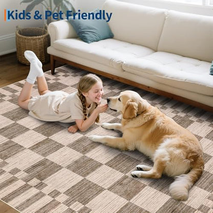 GarveeHome Checkered Rug 3x5 Area Rugs for Living Room Washable Nursey Rug - color: Brown, size: 3' x 5' (Rectangular)
