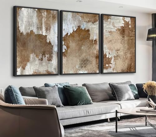 Large Framed Canvas Wall Art, Rustic Brown Abstract Prints, 16"x24"x3 - color: sepia, size: 16" X 24" X 3pcs Framed