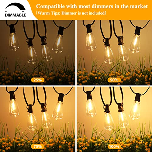 Brightever 100FT Outdoor String Lights 52 Bulbs, Waterproof Patio Lights - color: Black Wire Warm White, size: 100FT