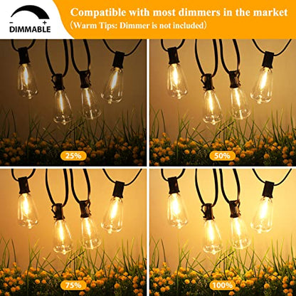 Brightever 100FT Outdoor String Lights 52 Bulbs, Waterproof Patio Lights - color: Black Wire Warm White, size: 100FT