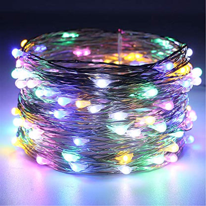 RUICHEN Fairy Lights Plug in 33 Ft 100 LED Silver Wire Lights, Multicolor - color: Multicolor