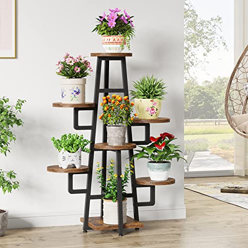 Tribesigns 7 Tier Plant Stand Indoor for Multiple Plants, Wooden Corner Plant Pots Holder Rack Flower Stand Tall Shelf Planter Organizer for Living Room Balcony Garden, Rustic Brown - color: Rustic Brown