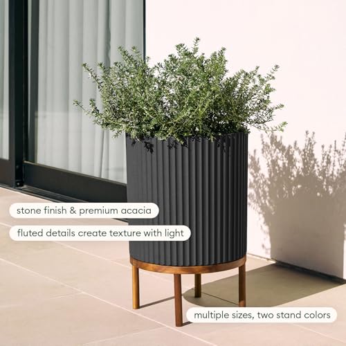 Veradek Demi Series Raised Planter - Round Planter with Stand - color: Black/Brown, size: 16 inch - 2 Pack
