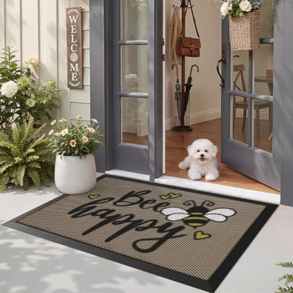 LUMI Outside Welcome Door Mat 36x59, Non-Slip Durable Rubber Easy Clean - color: Bee Happy, size: 36"x59"