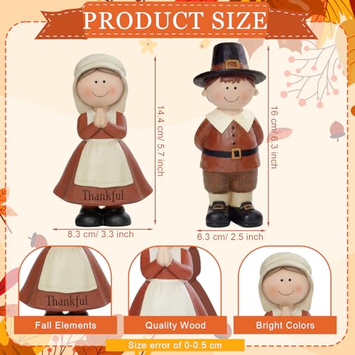 Yuntau 2 Pcs Thanksgiving Pilgrim Figurines Wooden Pilgrim Table Decoration Small Statue Table Centerpieces Indoor Gifts for Fall Thanksgiving Harvest Home Shelf Mantel Tiered Tray Desk Party Supplies - style: Thanksgiving Pilgrim