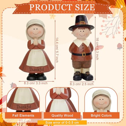 Yuntau 2 Pcs Thanksgiving Pilgrim Figurines Wooden Pilgrim Table Decoration Small Statue Table Centerpieces Indoor Gifts for Fall Thanksgiving Harvest Home Shelf Mantel Tiered Tray Desk Party Supplies - style: Thanksgiving Pilgrim