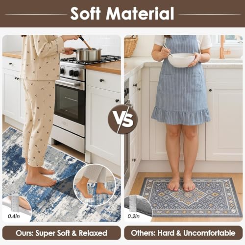 Kitchen Rugs Sets of 3 Non Slip Washable Mats for Floor, Blue - color: Blue