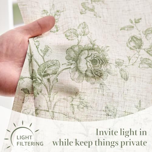 jinchan Floral Linen Kitchen Tier Curtains, 24 Inch, 2 Panels, Green - color: Amlie Green, size: 26"W x 24"L (Pack of 2)