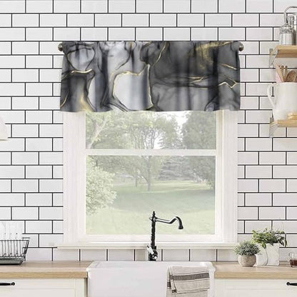 Grey Marble Window Valance, Marble Texture Line Black Gold Grey Rod Pocket Blackout Short Curtain Drape for Cafe Kitchen Bedroom Living Room, 54x18inch - color: Marble-15