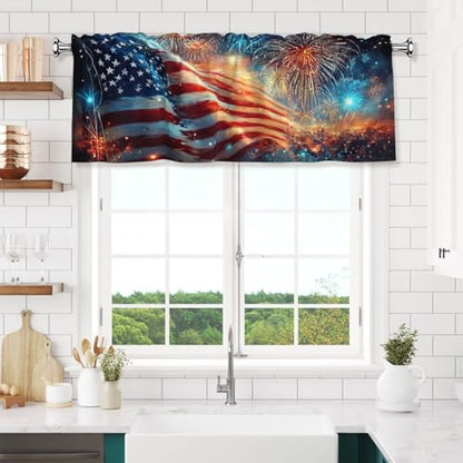 Flag Curtain Valance 54x18 Inches Window Treatment Rod Pocket Valance for Kitchen Bathroom Bedroom - color: Flag