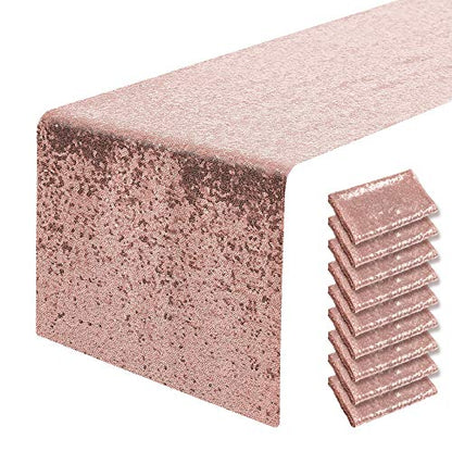 Pufogu 12 x 72 inches Rose Gold Sequin Table Runner, 2 Packs - color: Rose Gold