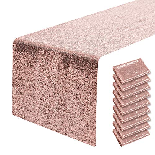 Pufogu 12 x 72 inches Rose Gold Sequin Table Runner, 2 Packs - color: Rose Gold