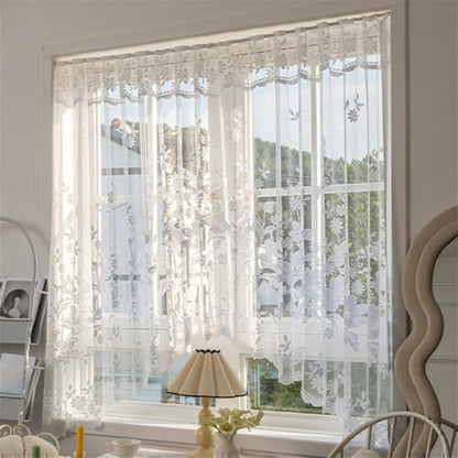 2pcs White Lace Arched Sheer Curtain for Doorway Kitchen Window - size: 63"W x 39"L (Pack of 2)