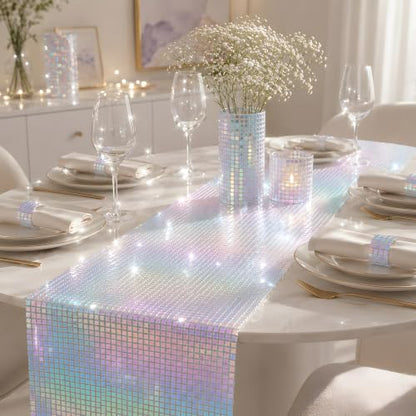 Disco Party Decorations - Iridescent Glitter Disco Table Runner - color: Iridescent Sequin Glitter