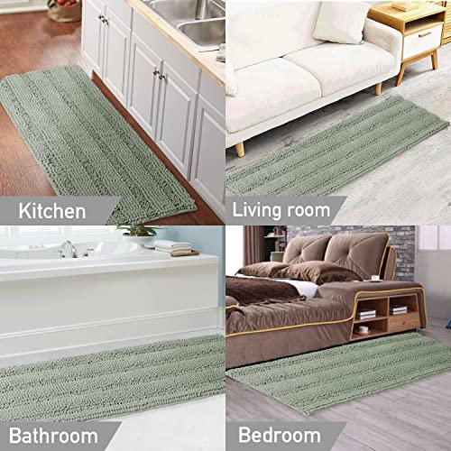 Turquoize Bathroom Runner Rug 17"x47", Soft Absorbent Chenille Bath Rug - color: Sage, size: 47" x 17"