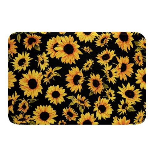 jejeloiu Sunflower Bathroom Rugs Botanical Floral Bath Mats Microfiber Yellow Sunflower Bathroom Accessories Floor Doormats Non-Slip 16"x24" Soft - color: Black Yellow, size: 16"x24"