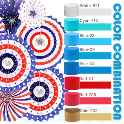 PartyWoo Red and Blue Crepe Paper 4pcs 328 FT Red Blue Streamers - color: Blue Red-9617