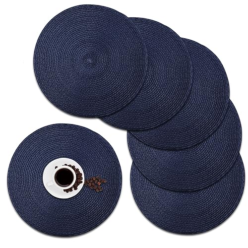 Round Placemats, Crossweave Heat Resistant Woven Round Place Mats Diameter 13.5 inch for Kitchen Table Set of 6 (Nautical Blue) - color: Nautical Blue
