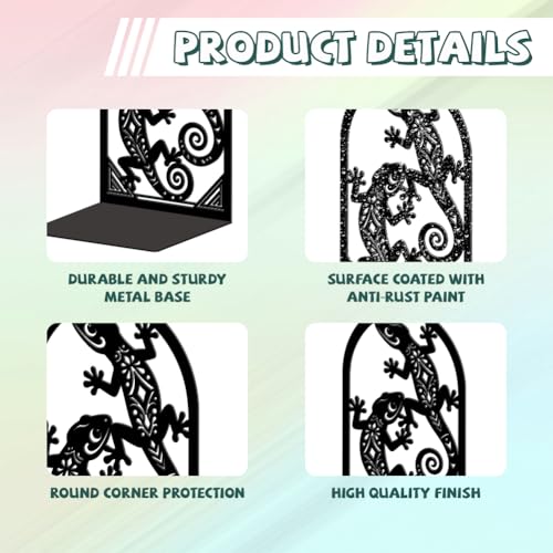 Peacoblue 5.3"x4.3"x7.9" Metal Bookends, Heavy Duty Book Ends for Shelves - style: Geckos