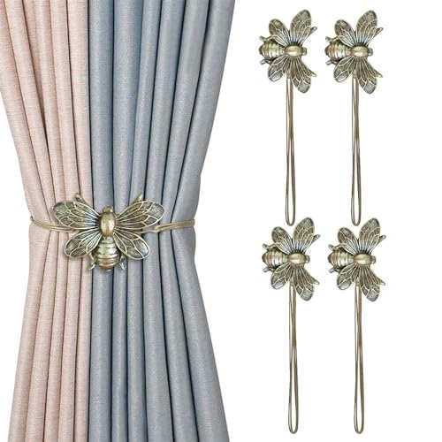 Curtain Holdbacks Set of 4, Brown Resin Magnetic Curtain Tiebacks Flying Bee Curtain Holders, Ties for Drapes, Farmhouse Decoration Accessories - color: Bronze, size: Set of 4