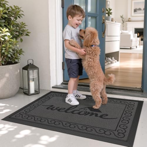LUMI Outside Welcome Door Mat 24x36, Non-Slip Heavy Duty Dirt Trapper, Grey - color: Grey Welcome Home, size: 24"x36"