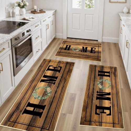 Kitchen Rugs Non Slip Washable Farmhouse Kitchen Mats for Floor, Dark Brown - color: Home-brown1, size: 20"x32"+20"x48"+20"x59"