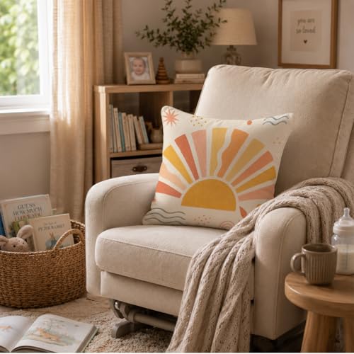 ORAFOUDUO Mid Century Abstract Sun Throw Pillow Cover 18x18 - color: Sun