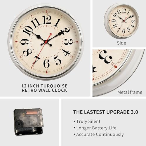 Wall Clock Metal 12.4" Retro Vintage Wall Clocks Countryside Style Silent Non Ticking Easy to Read for Living Room, Kitchen, Bedroom, Office, Bar(12.4" Beige) - color: Beige