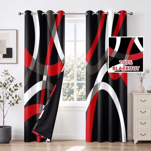 weesire Black and Red Blackout Curtains, 52 x 63 Inch, Grommet, 2 Panels - color: P1-red, size: 52"W x 63"L (Pack of 2)