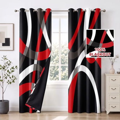 weesire Black and Red Blackout Curtains, 52 x 63 Inch, Grommet, 2 Panels - color: P1-red, size: 52"W x 63"L (Pack of 2)