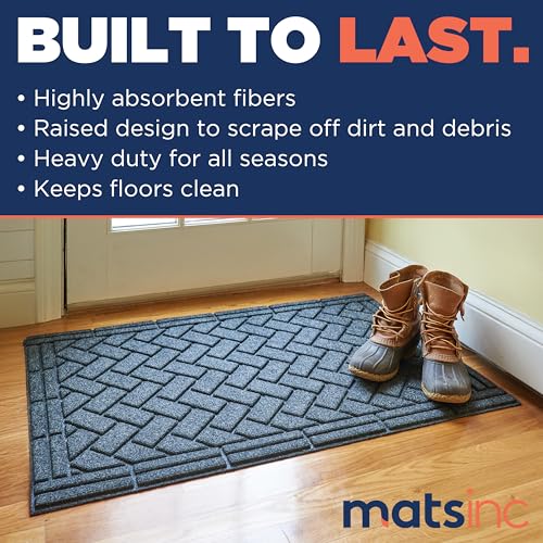 Artisan Entry Front Door Mat - Rubber Back Indoor or Outdoor Entry Rug with Brick Design, Water Absorbing Rug, Made in The USA by Mats Inc, 18" x 30", Graphite - color: Brick - Graphite, size: 18" x 30"