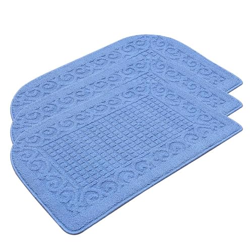 COSY HOMEER 32x20 Half Round Kitchen Rug,Non Slip Washable Mat,Blue 3PCS - color: Blue 3pcs, size: 1'8" x 2'8" (Semicircular)