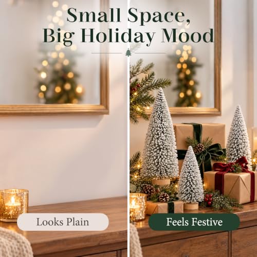 6 Pack Snow Flocked Christmas Trees, Mini Tabletop Christmas Tree Decor - color: Snow Flocked