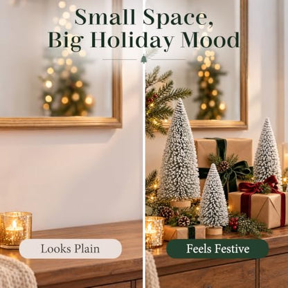 6 Pack Snow Flocked Christmas Trees, Mini Tabletop Christmas Tree Decor - color: Snow Flocked