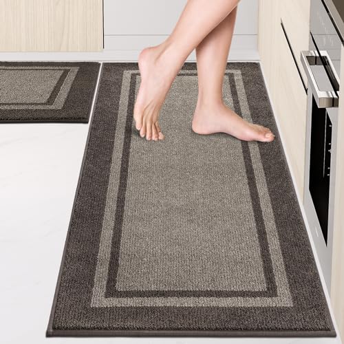 anllugs Kitchen Rugs Set, 24" x 36"+24" x 60", Grayish Brown & Coffee - color: Grayish Brown & Coffee, size: 24" X 36"+ 24" X 60"